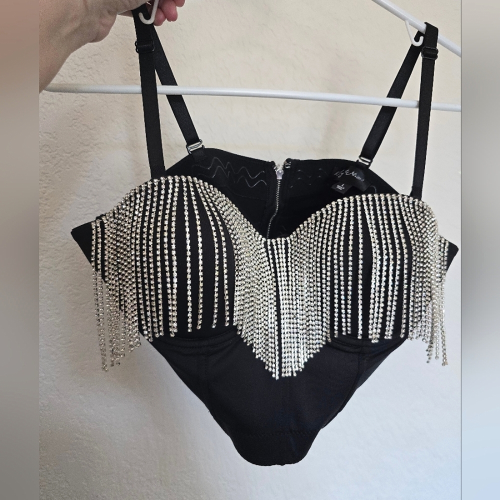 Rhinestone Padded Crop Top with adjustable straps size Large